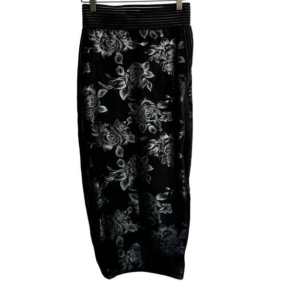 ZHIVAGO Australia Midi Pencil Bodycon Skirt Black Silver Metallic Floral Size 2
